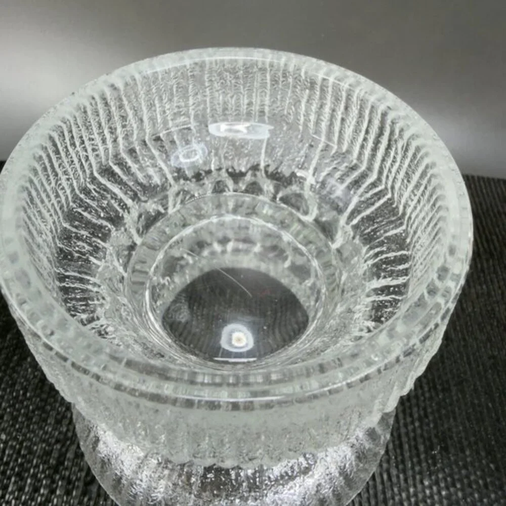 LE Smith Fjord‎ Glacial Glass Candle Holder Clear Double Sided Glass Votive VTG